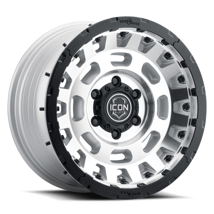 ICON Alloys Hammer Pro, Silver Machined, 17 x 8.5 / 6 x 5.5, 0mm Offset, 4.75" BS