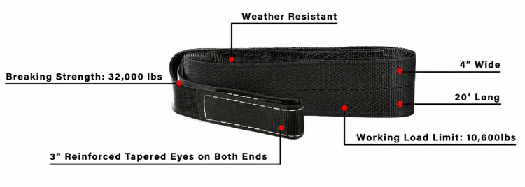 BulletProof Extreme Duty 4" Tow Strap - Branded Black