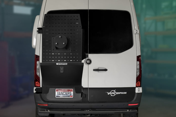 OUTBACK WITH GRID, SPARE TIRE MOUNT AND LITTLE BOX, DRIVER SIDE for SPRINTER by VAN COMPASS