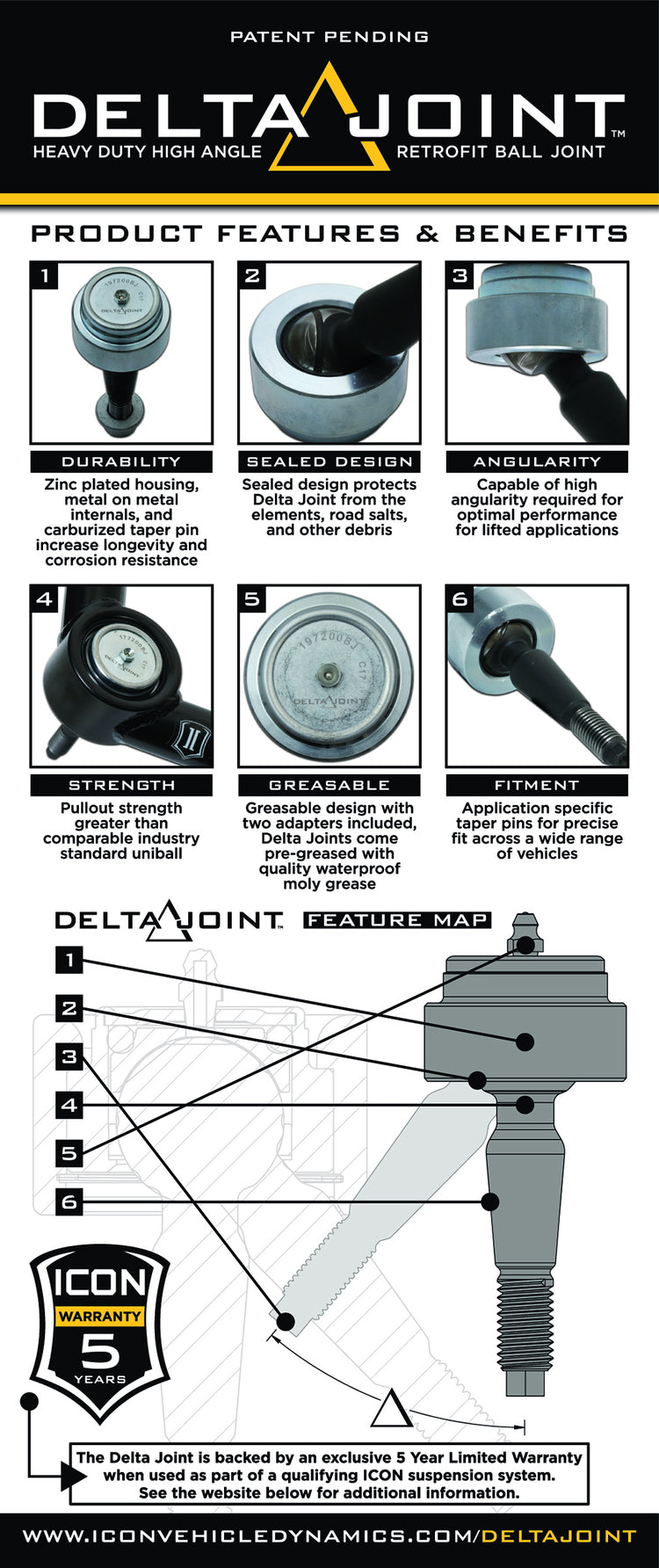 ICON 2005-2023 Toyota Tacoma, Billet Front Upper Control Arm w/ Delta Joint Kit