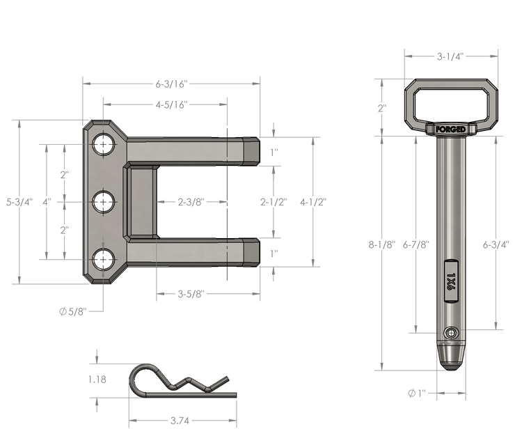 BulletProof Heavy Duty 2-Tang Clevis with 1" Pin