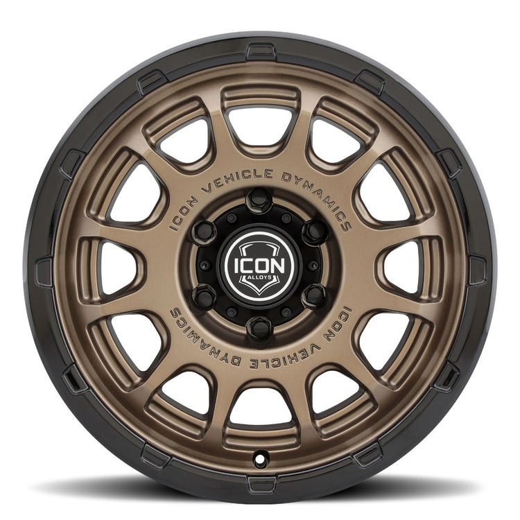 ICON Alloys Rancho, Satin Bronze w/ Gloss Black Lip, 17 x 8.5 / 6 x 5.5, 0mm Offset, 4.75" Backspace