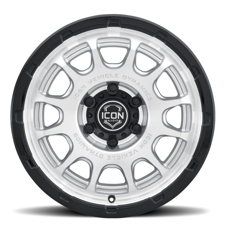 ICON Alloys Rancho, Silver Machined w/ Gloss Black Lip, 17 x 8.5 / 6 x 5.5, 25mm Offset, 5.75" Backspace