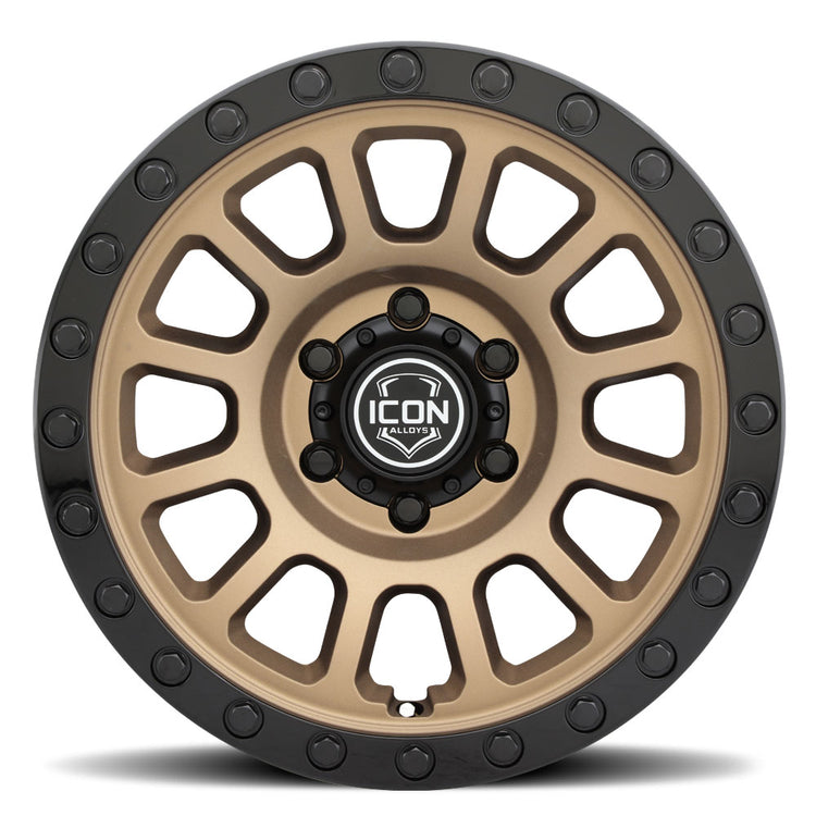 ICON Alloys Hulse, Satin Bronze w/ Gloss Black Lip & Bolts, 17 x 8.5 / 6 x 5.5, 0mm Offset, 4.75" Backspace