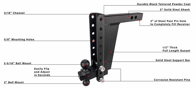 BulletProof 2.0" Extreme Duty 12" Drop/Rise Hitch