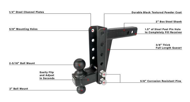 BulletProof 2.0" Medium Duty 6" Drop/Rise Hitch
