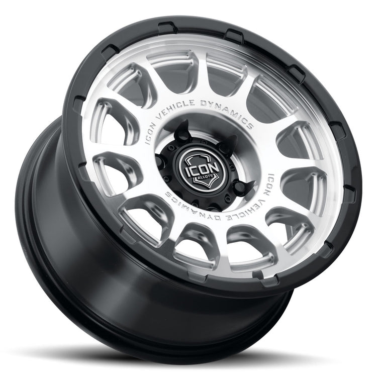 ICON Alloys Rancho, Silver Machined w/ Gloss Black Lip, 17 x 8.5 / 6 x 5.5, 0mm Offset, 4.75" Backspace