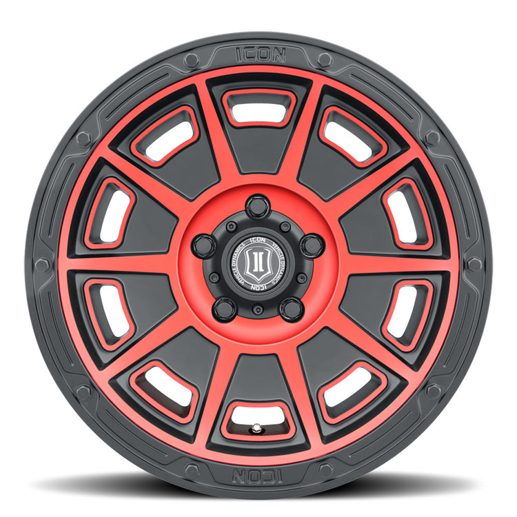 ICON Alloys Victory, Satin Black w/Red, 17 x 8.5 / 6 x 135, 6mm Offset, 5" BS