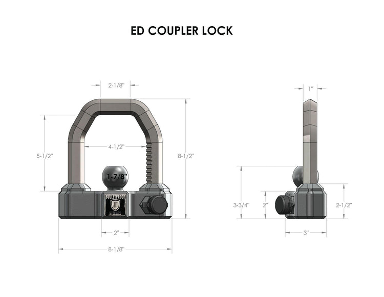 BulletProof Hitches - Extreme Duty Trailer Coupler Lock - Universal Trailer Lock with 1" Solid Steel Bar - Fits 1-7/8", 2" and 2-5/16" Couplers - Heat-Treated & Pick-Resistant