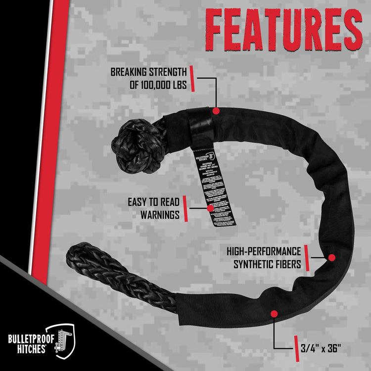 BulletProof Hitches - 3/4" x 36" Soft Shackle Recovery - 100,000 lbs Breaking Strength - Tow Shackle for Recovery of UTVs, ATVs, SUVs, Trucks, Offroad, 4x4s, and More
