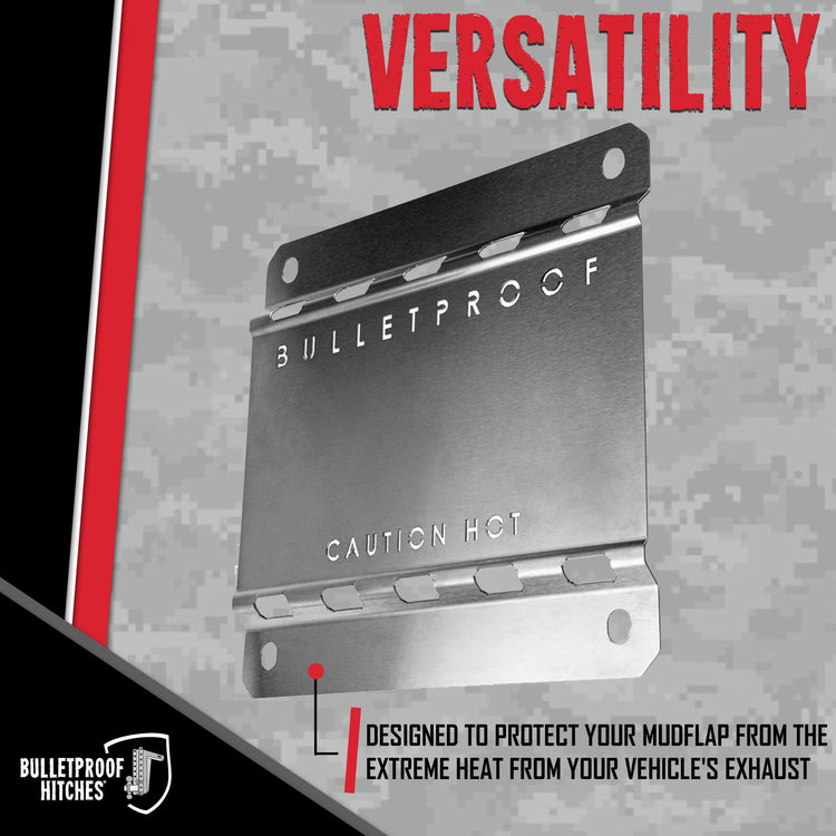 BulletProof Hitches - Exhaust Heat Shield - Stainless Steel Mud Flap Heat Shield - Protects Mud Flap from Corrosion, Heat Damage, and Road Debris