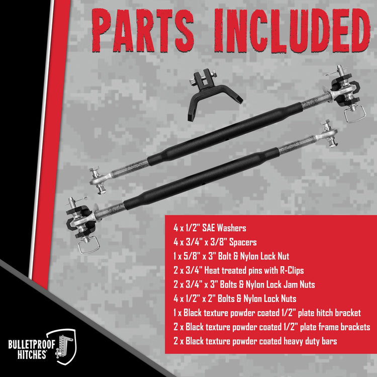 BulletProof Hitches - Frame-Mounted Hitch Stabilizer Draw Bars - Adjustable Trailer Stabilizer Bars - Solid Steel, Black Powder Coat, Hardware Included
