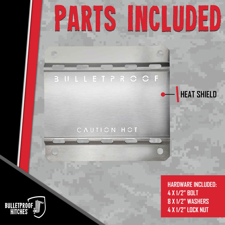 BulletProof Hitches - Exhaust Heat Shield - Stainless Steel Mud Flap Heat Shield - Protects Mud Flap from Corrosion, Heat Damage, and Road Debris