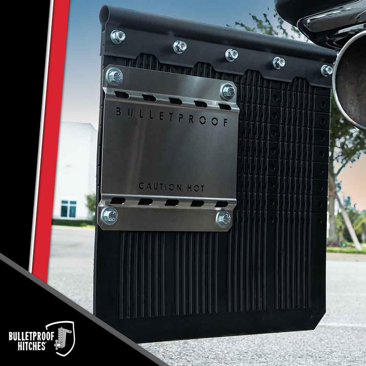 BulletProof Hitches - Exhaust Heat Shield - Stainless Steel Mud Flap Heat Shield - Protects Mud Flap from Corrosion, Heat Damage, and Road Debris