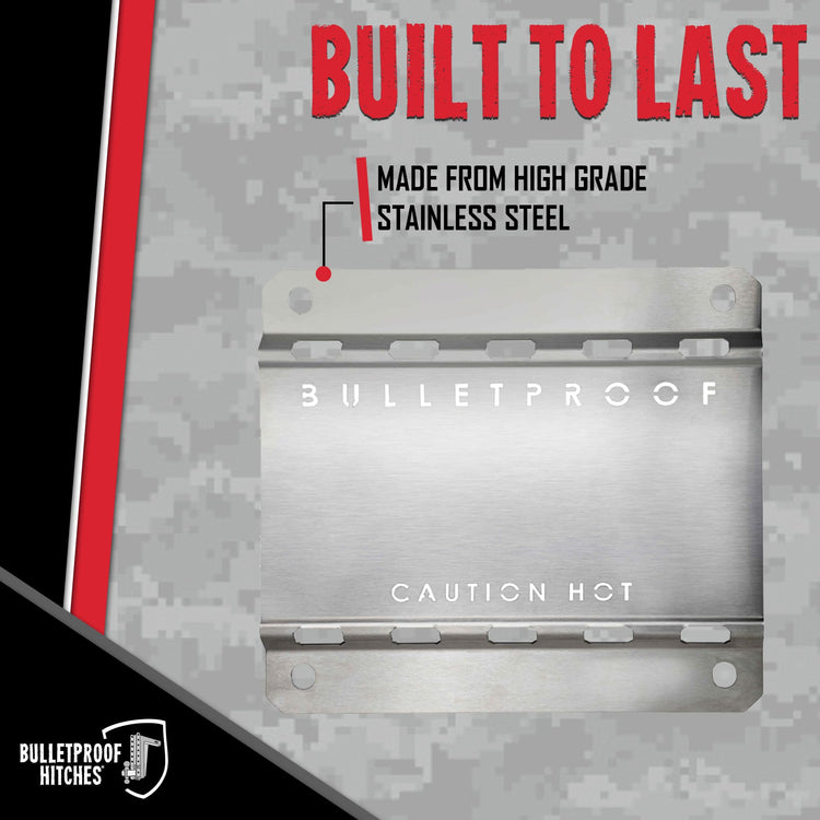 BulletProof Hitches - Exhaust Heat Shield - Stainless Steel Mud Flap Heat Shield - Protects Mud Flap from Corrosion, Heat Damage, and Road Debris