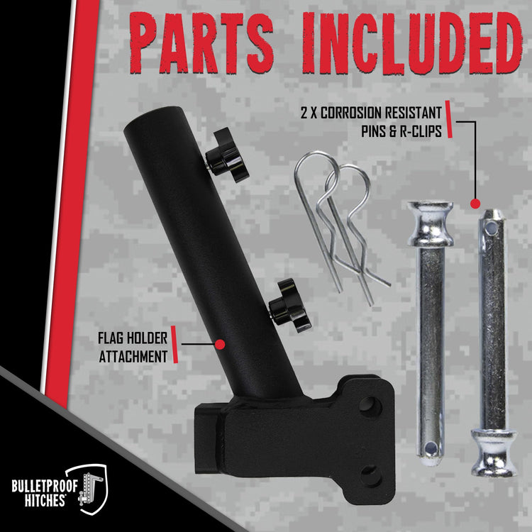 BulletProof Hitches - Trailer Hitch Flag Pole Holder - Flag Holder for Truck, RV, & SUV - Solid Steel, Corrosion Resistant, Black Powder Coat