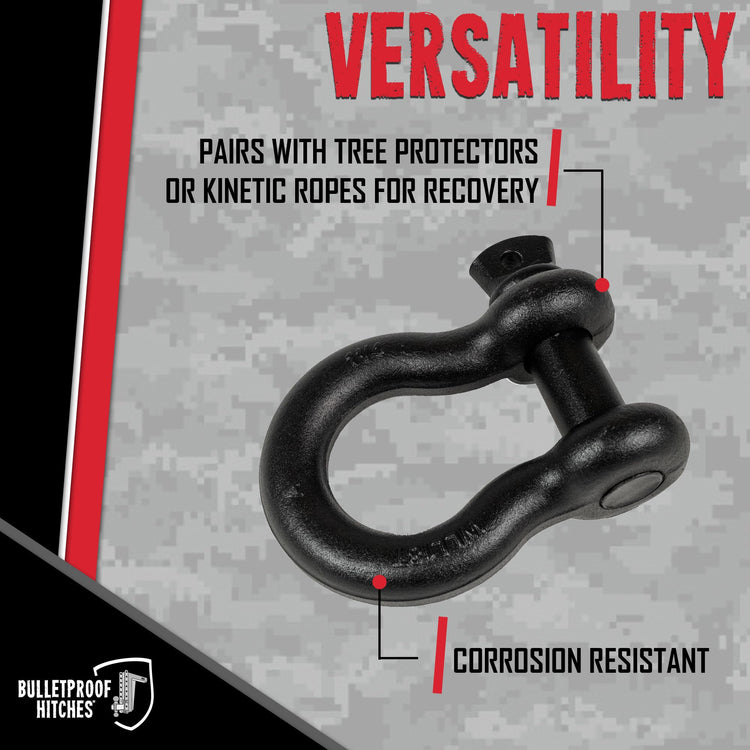 Bulletproof 1-1/4" D-Ring Shackle 18 Ton Working Load Limit - Heavy Duty Recovery Shackle with 1-3/8" Threaded Pin - Forged Steel - Black Powder Coat Finish