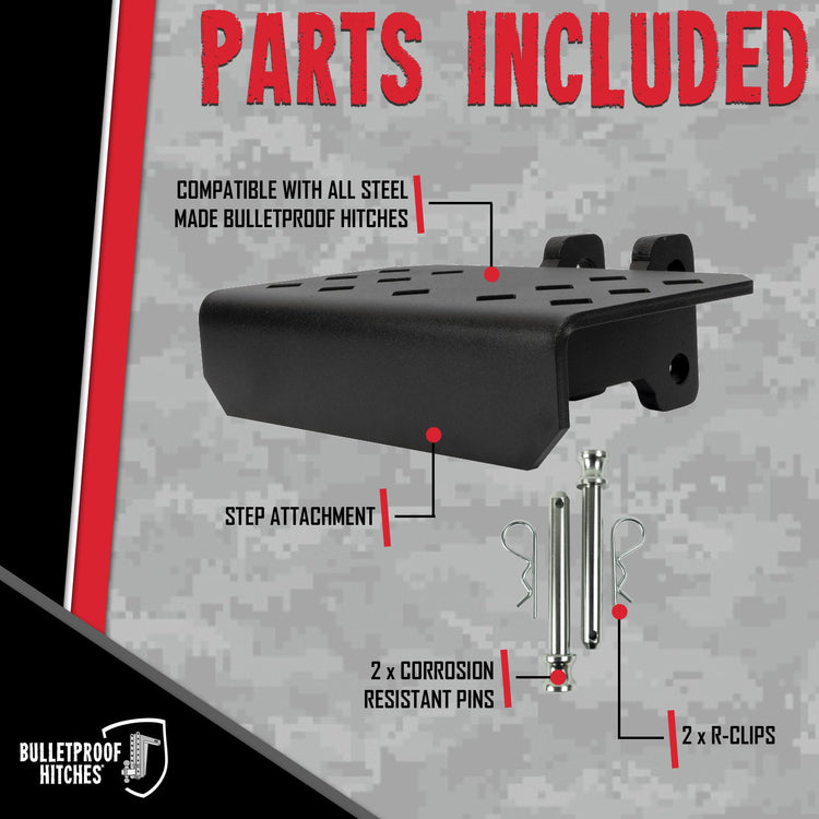 BulletProof Hitches - Hitch Step Attachment Rated to 1,000 lbs - SUV, RV, & Truck Hitch Step - Steel, Black Powder Coat, Corrosion-Resistant - for Retrieving Items from Bed, Rack, Toolbox