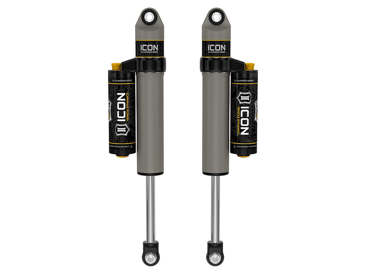 ICON 2001-2026 GM 2500/3500 HD, 0-1" Lift/2007-2018 GM 1500, 4" Lift, Rear, V.S. 2.5 Aluminum Series Shock Absorbers, Piggyback Reservoir w/ CDCV, Pair