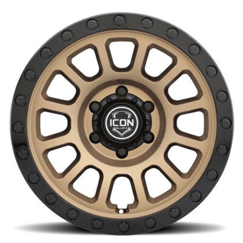 ICON Alloys Hulse, Satin Bronze w/ Gloss Black Lip & Bolts, 18 x 9 / 6 x 5.5, 0mm Offset, 5" Backspace