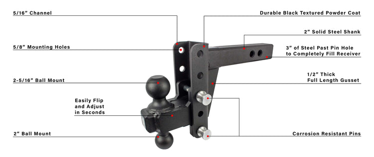 BulletProof 2.0" Extreme Duty 4" Drop/Rise Hitch
