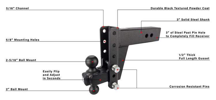 BulletProof 3.0" Heavy Duty 6" Drop/Rise Hitch