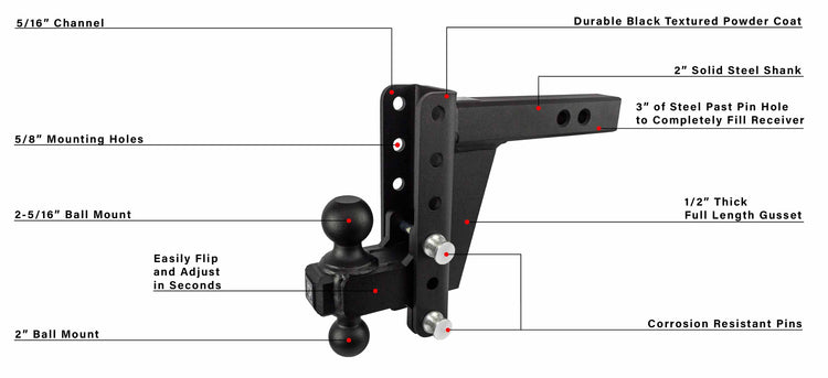 BulletProof 2.0" Heavy Duty 6" Drop/Rise Hitch