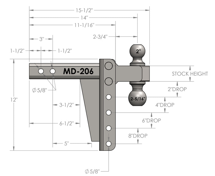 BulletProof 2.0" Medium Duty 6" Drop/Rise Hitch