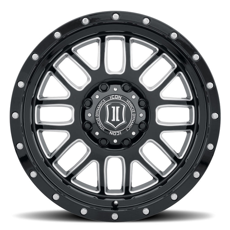 ICON Alloys Alpha, Gloss Black, Milled Windows, 20 x 9 / 8 x 170, 0mm Offset, 5" Backspace