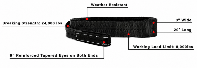 BulletProof Heavy Duty 3" Tow Strap - Branded Black