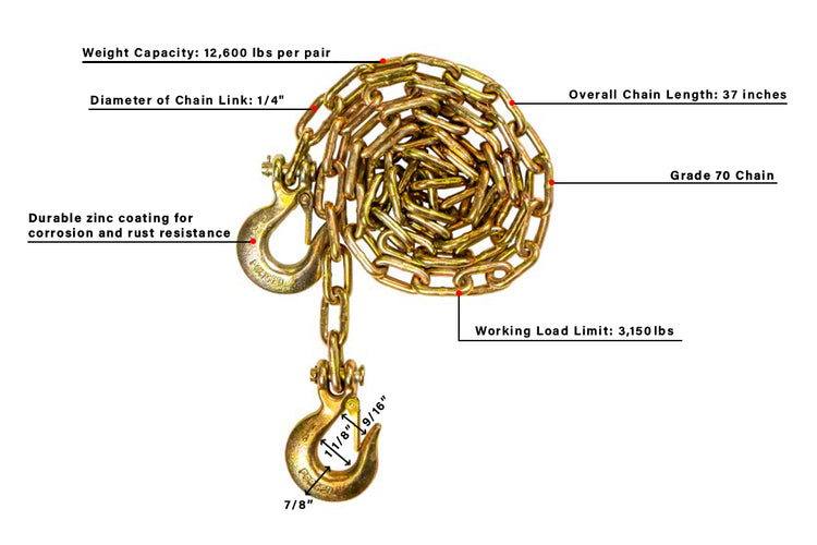 BulletProof Light Duty 1/4" Safety Chains (Pair)