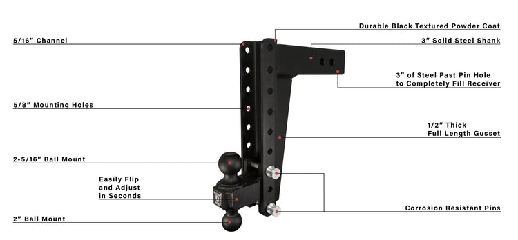 BulletProof 3.0" Heavy Duty 12" Drop/Rise Hitch