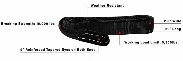 BulletProof Medium Duty 2.5" Tow Strap - Branded Black
