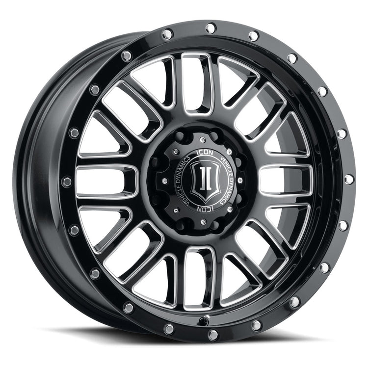 ICON Alloys Alpha, Gloss Black, Milled Windows, 20 x 9 / 8 x 170, 0mm Offset, 5" Backspace