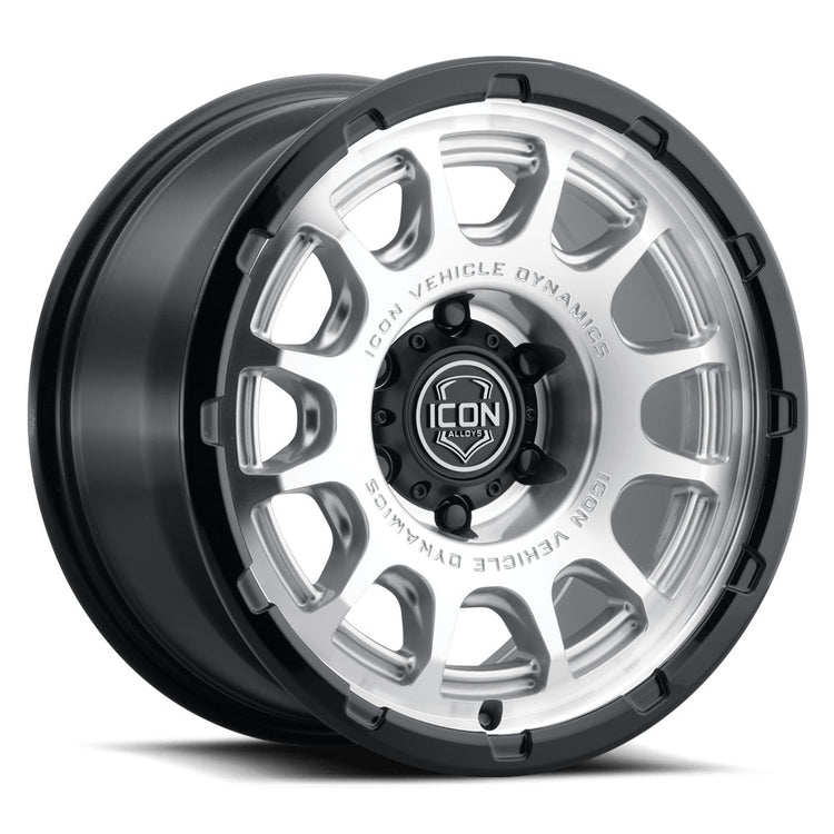 ICON Alloys Rancho, Silver Machined w/ Gloss Black Lip, 17 x 8.5 / 5 x 5, -6mm Offset, 4.5" Backspace