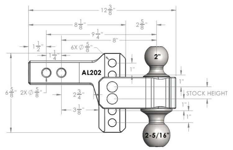 BulletProof 2.0" Aluminum Medium Duty 2" Drop/Rise Hitch - Stainless Ball
