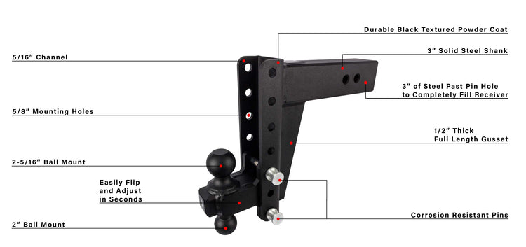 BulletProof 3.0" Heavy Duty 8" Drop/Rise Hitch