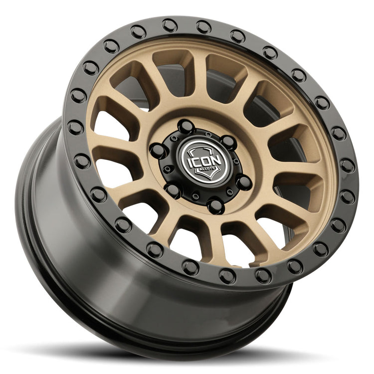 ICON Alloys Hulse, Satin Bronze w/ Gloss Black Lip & Bolts, 18 x 9 / 6 x 5.5, 25mm Offset, 6" Backspace