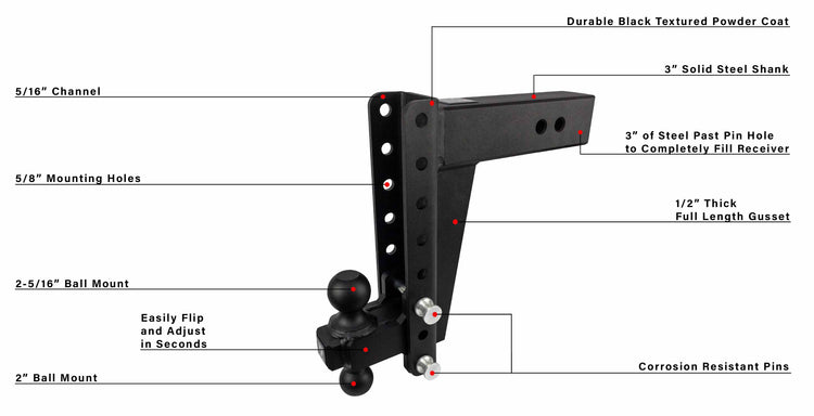 BulletProof 3.0" Heavy Duty 10" Drop/Rise Hitch