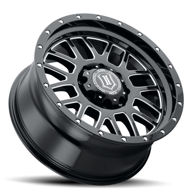 ICON Alloys Alpha, Gloss Black, Milled Windows, 20 x 9 / 8 x 170, 0mm Offset, 5" Backspace