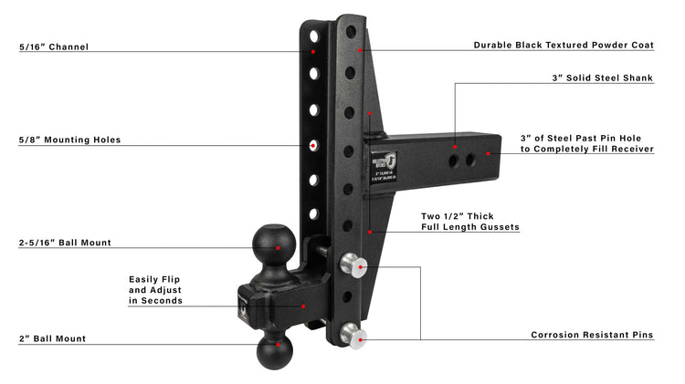 Bulletproof 3.0" Extreme Duty 6" Drop/Rise Hitch
