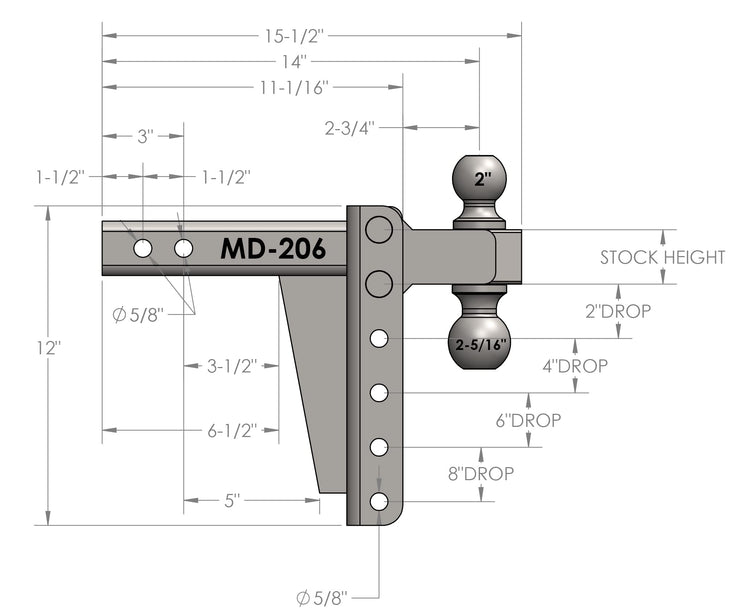 BulletProof 2.0" Medium Duty 6" Drop/Rise Hitch