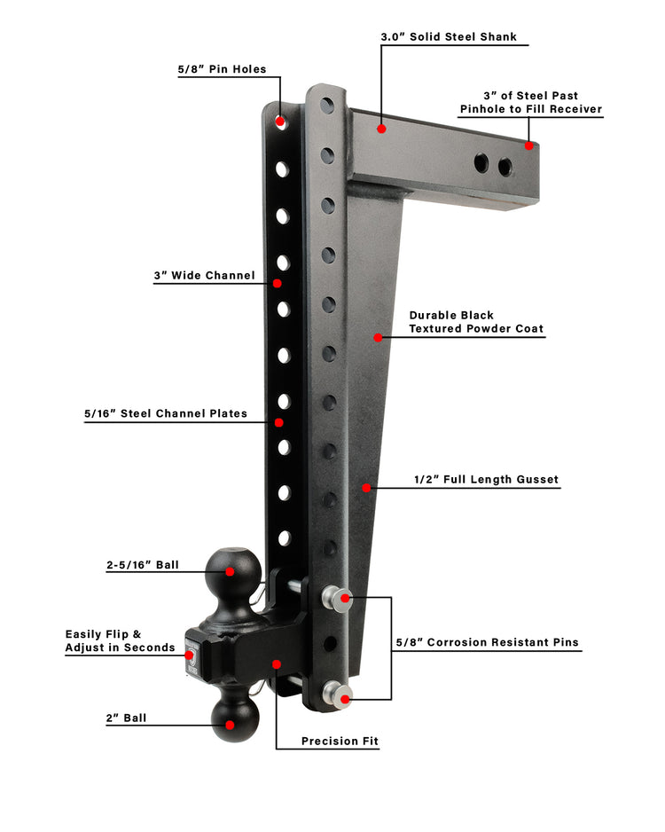 BulletProof 3.0" Heavy Duty 20" Drop/Rise Hitch