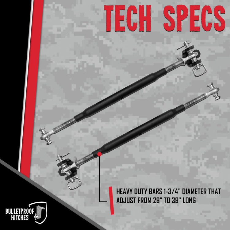 BulletProof Hitches - Frame-Mounted Hitch Stabilizer Draw Bars - Adjustable Trailer Stabilizer Bars - Solid Steel, Black Powder Coat, Hardware Included