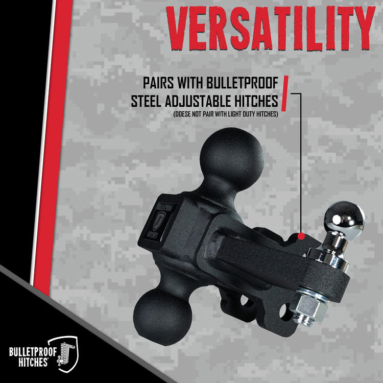 BulletProof Hitches - Medium Duty Sway Control Ball Mount with 2" and 2-5/16" Combination Ball - Rated to 14,000 lbs for Trailer Sway Control - Solid Steel, Black Powder Coat, Corrosion Resistant