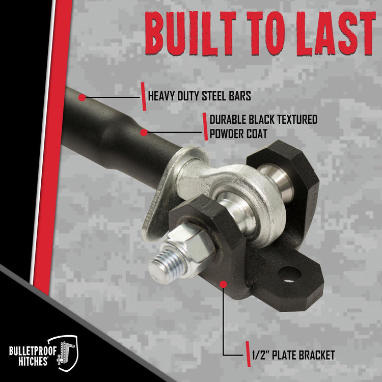 BulletProof Hitches - Frame-Mounted Hitch Stabilizer Draw Bars - Adjustable Trailer Stabilizer Bars - Solid Steel, Black Powder Coat, Hardware Included
