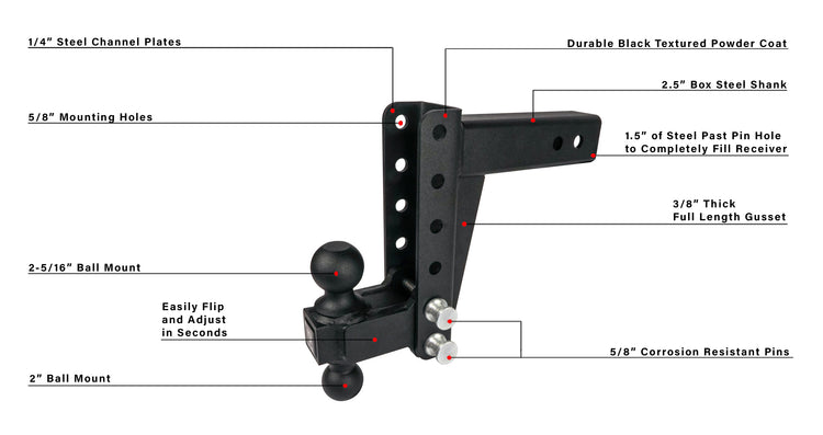 BulletProof 2.5" Medium Duty 6" Drop/Rise Hitch