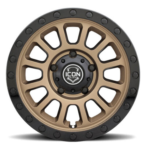 ICON Alloys Hulse, Satin Bronze w/ Gloss Black Lip & Bolts, 17 x 8.5 / 5 x 150, 25mm Offset, 5.75" Backspace