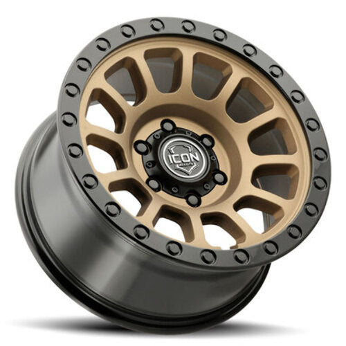 ICON Alloys Hulse, Satin Bronze w/ Gloss Black Lip & Bolts, 17 x 8.5 / 6 x 5.5, 0mm Offset, 4.75" Backspace