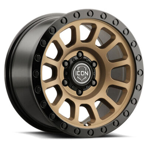 ICON Alloys Hulse, Satin Bronze w/ Gloss Black Lip & Bolts, 18 x 9 / 6 x 5.5, 0mm Offset, 5" Backspace